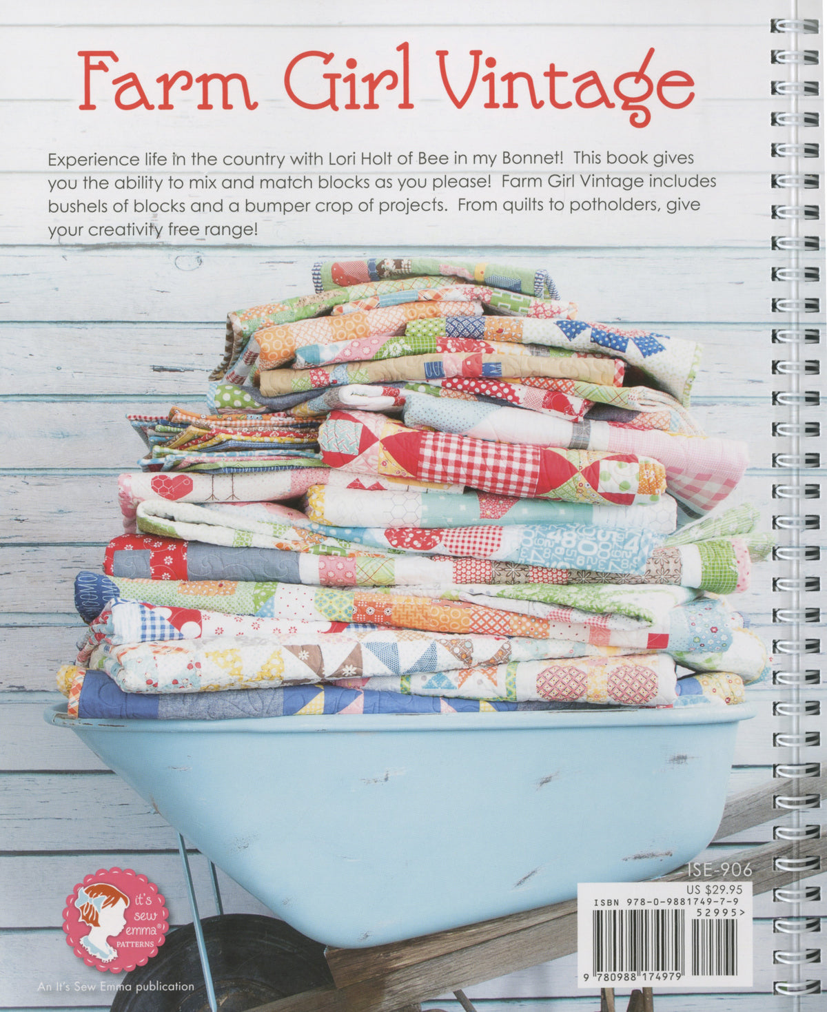 Farm Girl Vintage by Lori Holt – back cover showing a stack of quilts
