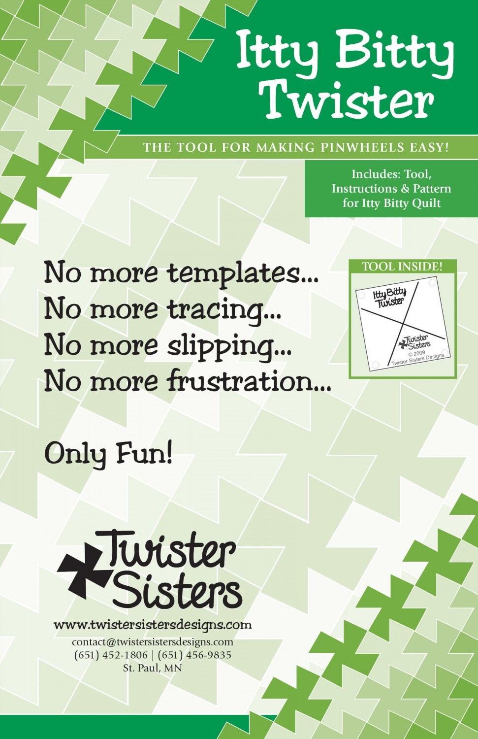 Itty Bitty Twister Pinwheel Template for precise cutting, marking and patchwork