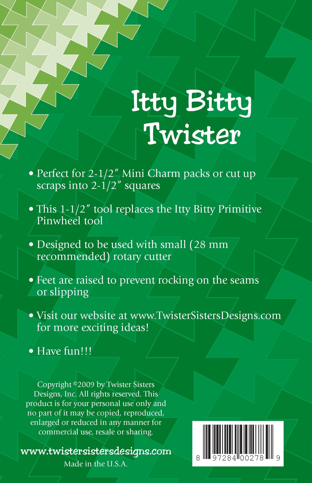 Itty Bitty Twister Pinwheel Template for precise cutting, marking and patchwork