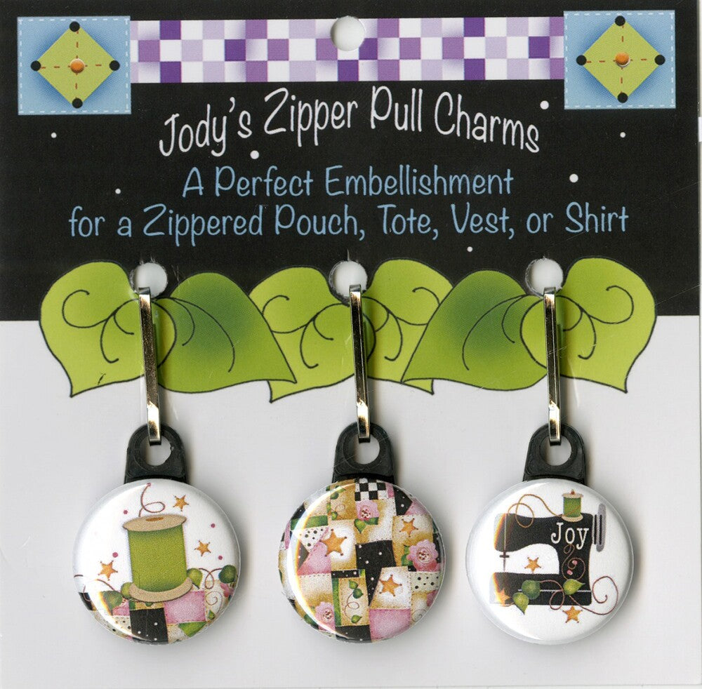 Zip Charm Set Pink and Black theme for Quilters for bag making and sewing projects