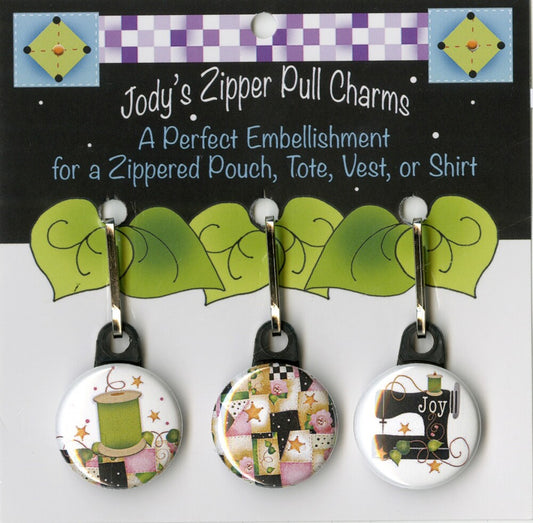 Zip Charm Set Pink and Black theme for Quilters for bag making and sewing projects