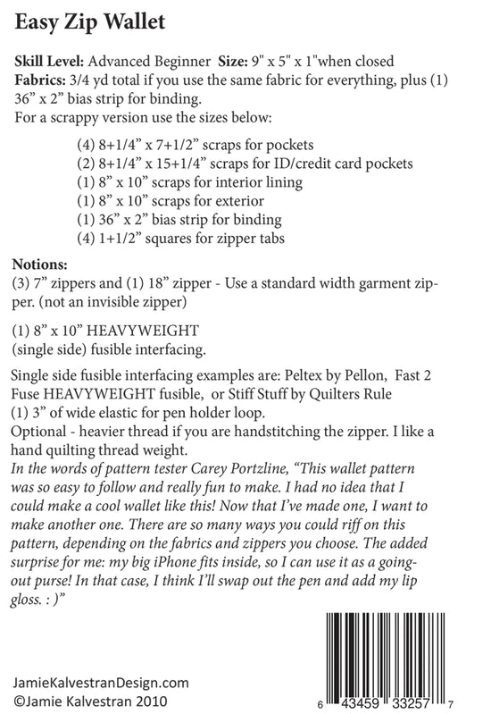 Easy Zip Wallet Pattern for bag making and sewing projects