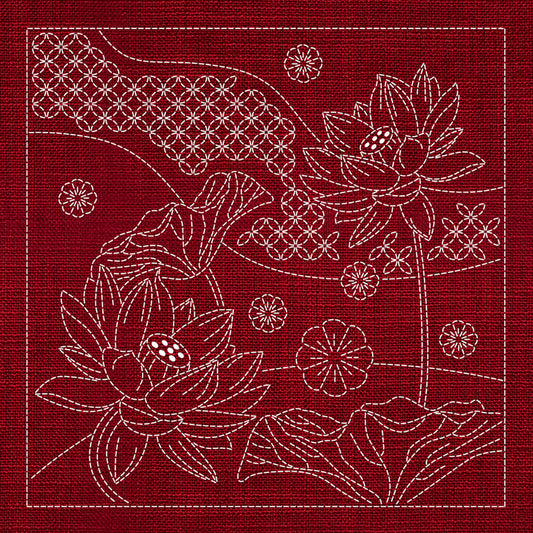 Sashiko Australia Japanese Flowers and Seven Treasures CHERRY RED , piecing and stitching