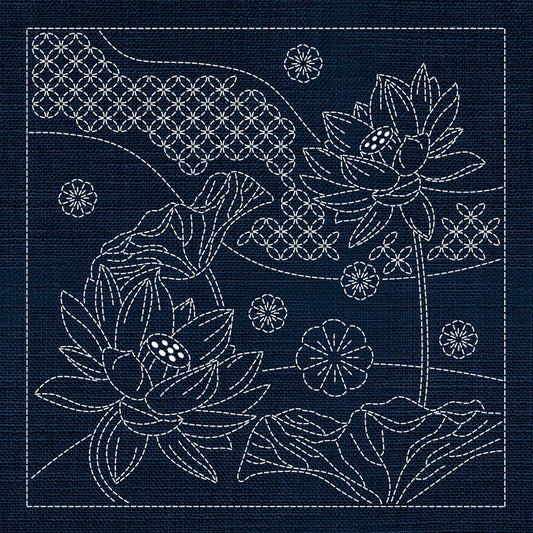Sashiko Australia Japanese Flowers and Seven Treasures INDIGO , piecing and stitching