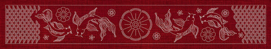 Sashiko Butterfly Koi and Blossom Runner CHERRY RED , piecing and stitching
