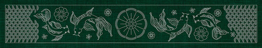 Sashiko Butterfly Koi and Blossom Runner GREEN , piecing and stitching