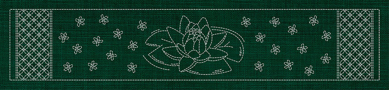 Sashiko Australia Lotus Flower and Seven Treasures Runner - GREEN , piecing and stitching