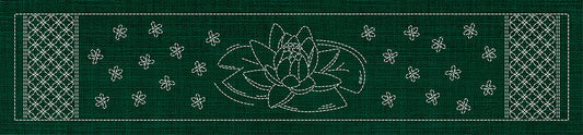 Sashiko Australia Lotus Flower and Seven Treasures Runner - GREEN , piecing and stitching