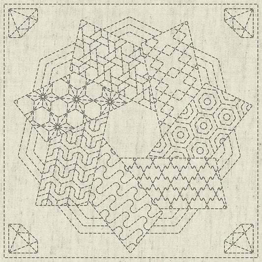 Sashiko Cloth Kaza-Guruma 4 , piecing and stitching