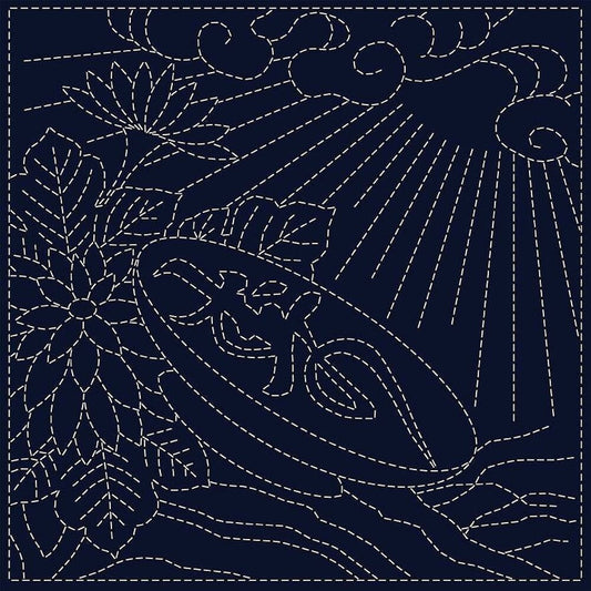 Sashiko Cloth - Koi-Koi Chrysanthemum , piecing and stitching