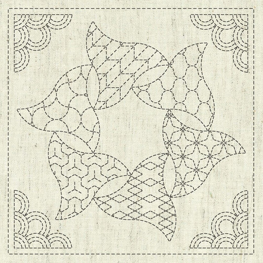 Sashiko Cloth - Kaza-Guruma 5 , piecing and stitching
