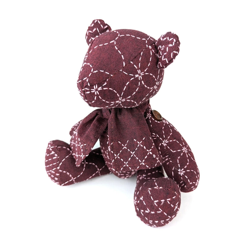 Sashiko Teddy Bear Burgundy , piecing and stitching