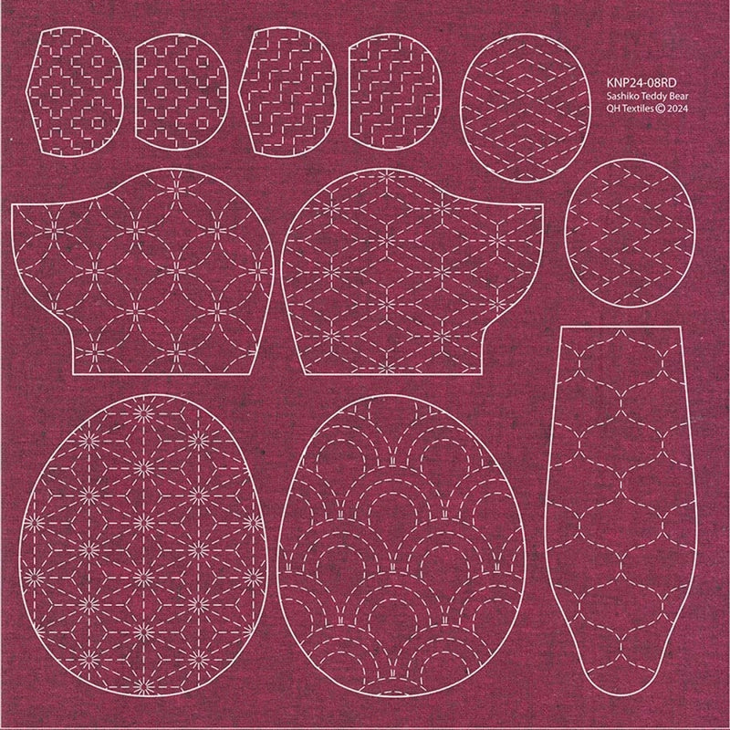 Sashiko Teddy Bear Burgundy , piecing and stitching