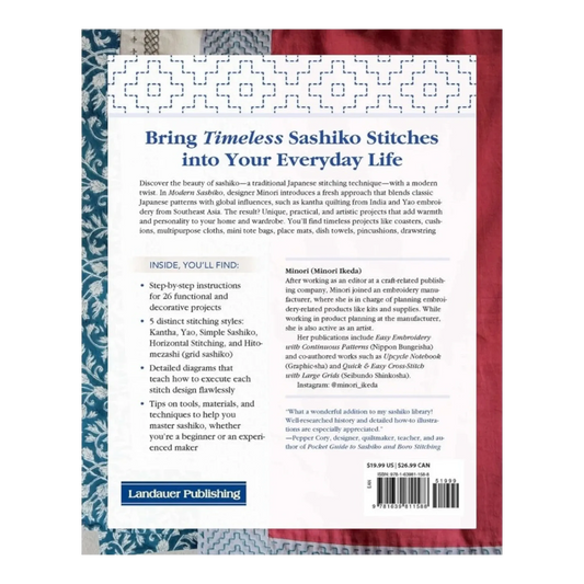 Modern Sashiko: 26 Mixed-Style Sashiko Projects for Everyday Items Book , piecing and stitching