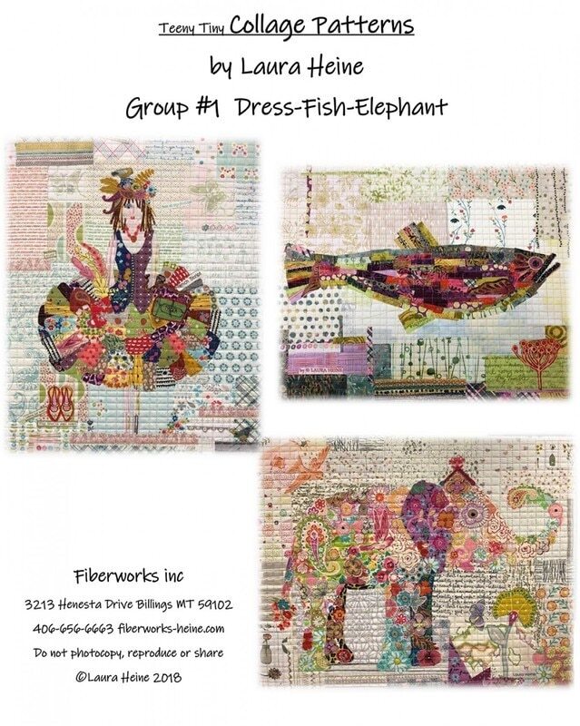 Laura Heine Teeny Tiny Collage Pattern - Group1 - Dress Fish Elephant , quilting and craft projects