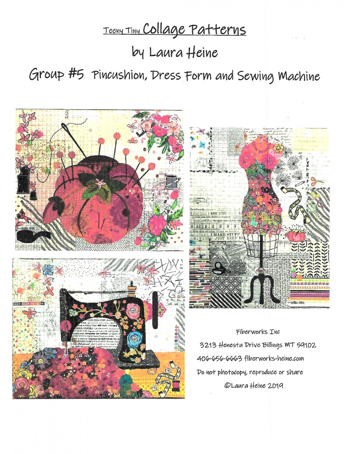 Laura Heine Teeny Tiny Collage Pattern Group 5 - 3 patterns , quilting and craft projects