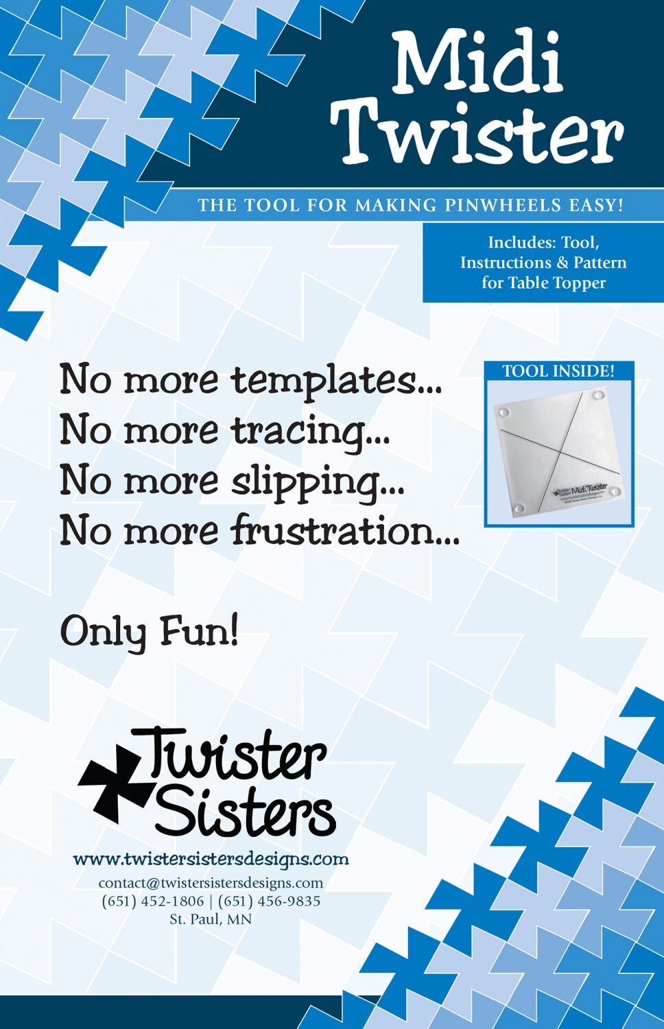 Midi Twister Pinwheel Template for precise cutting, marking and patchwork