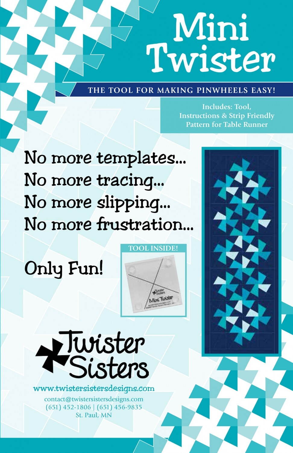 Mini Twister Pinwheel Template for precise cutting, marking and patchwork