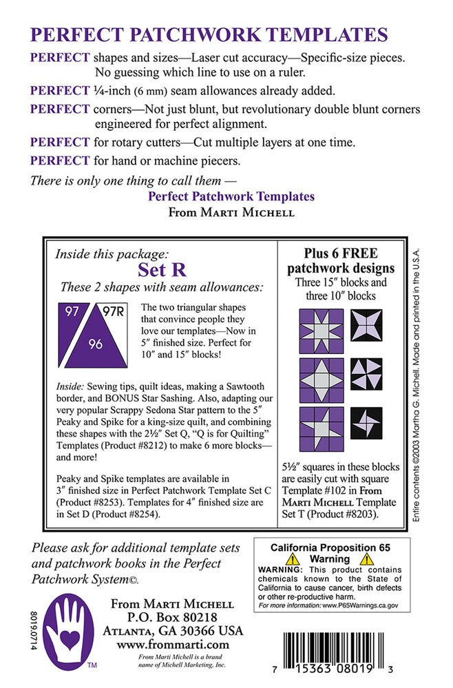 Perfect Patchwork Templates Set R Peaky & Spike for garment repair, mending and sewing projects