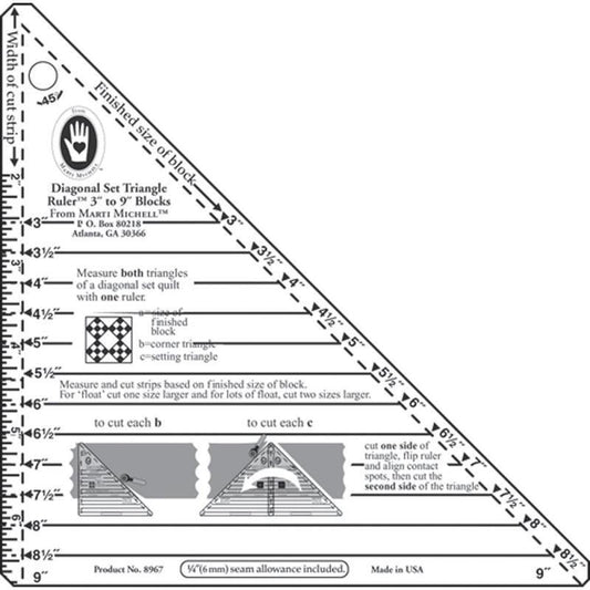 Marti Michell - Small Diagonal Set Triangle Ruler-76 mm to 229 mm for precise cutting, marking and patchwork