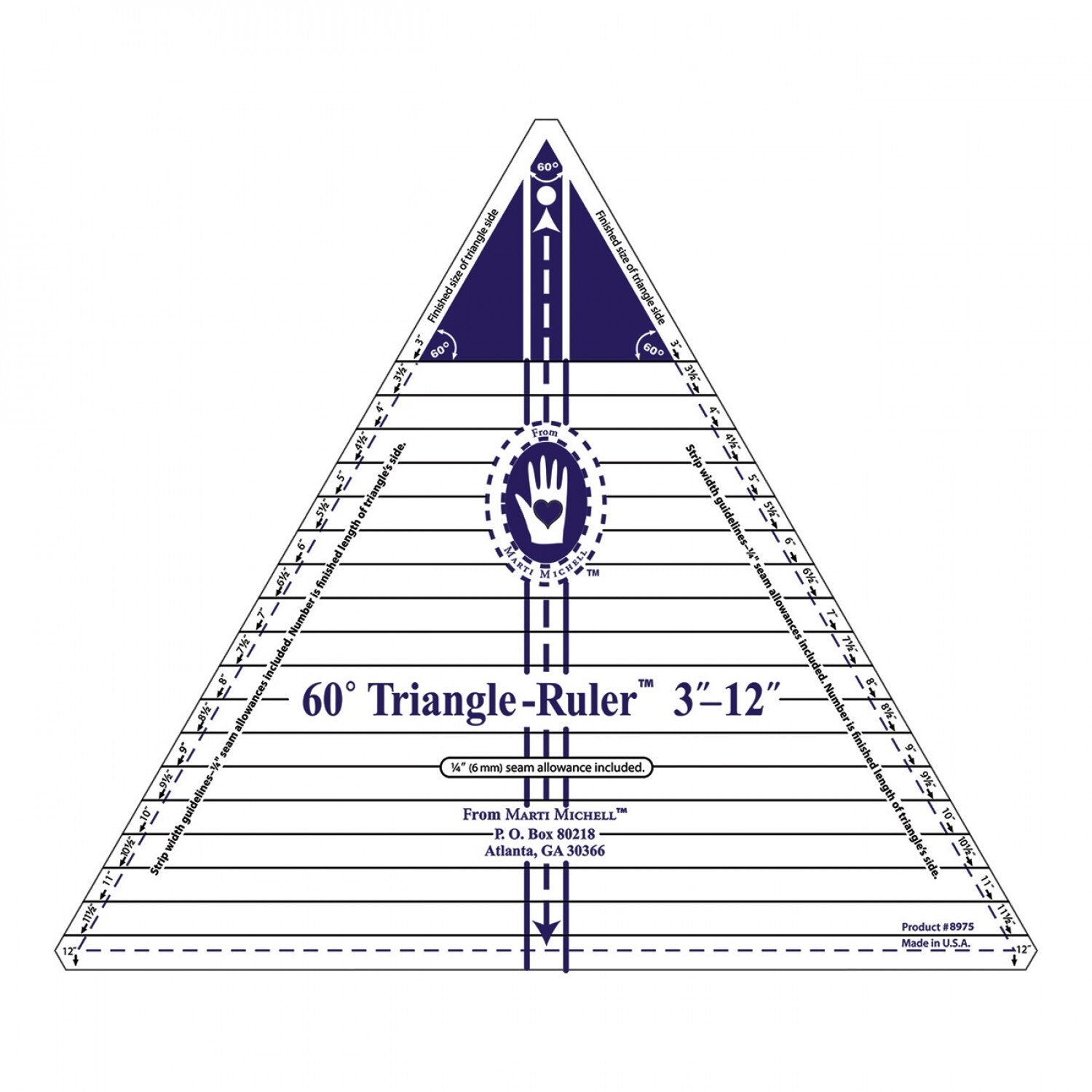 Marti Michell - Triangle Ruler 305 mm 60 Degree for precise cutting, marking and patchwork