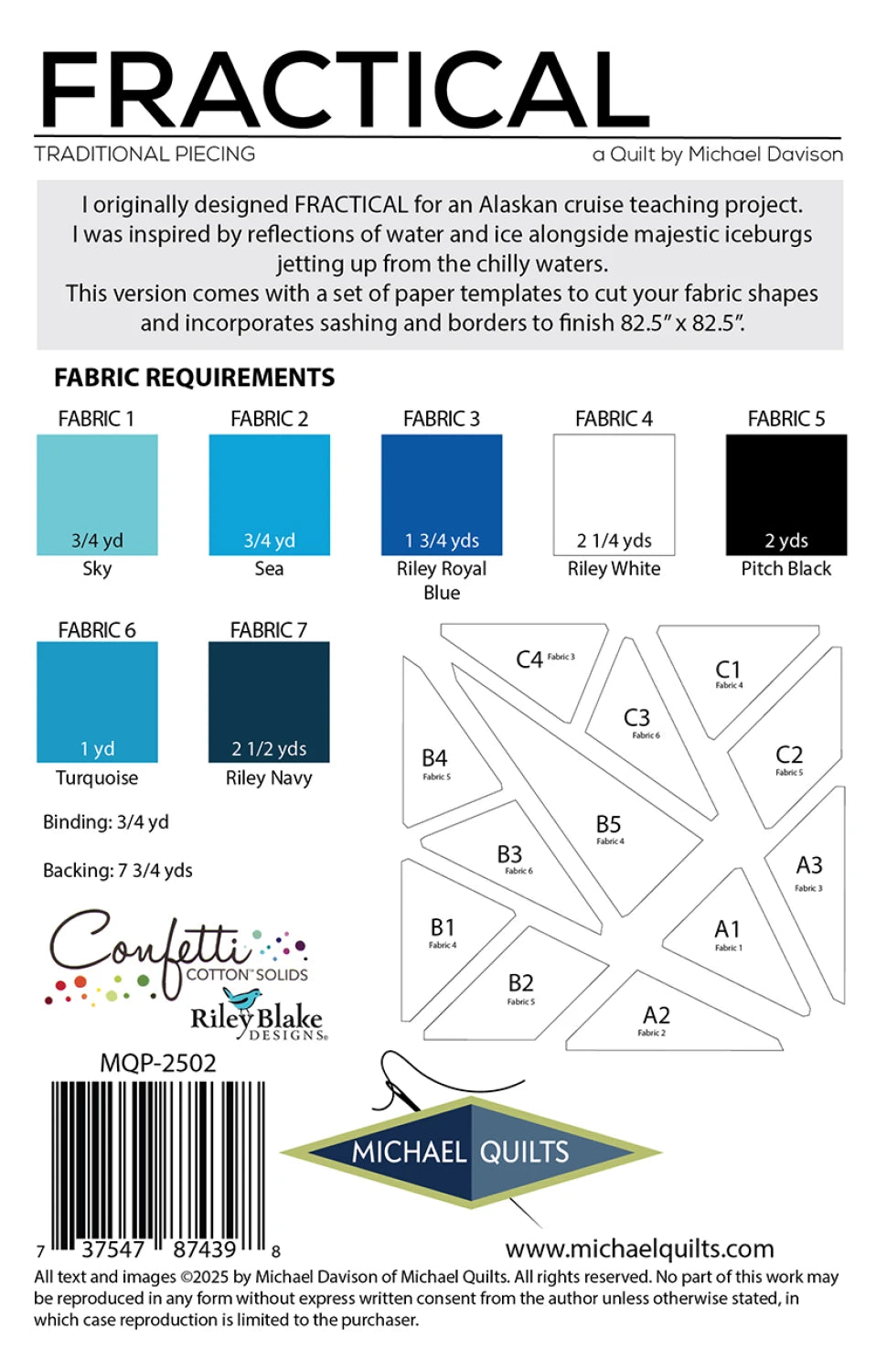 Fractical Quilt Pattern - Michael Quilts - 82.5in x 82.5in