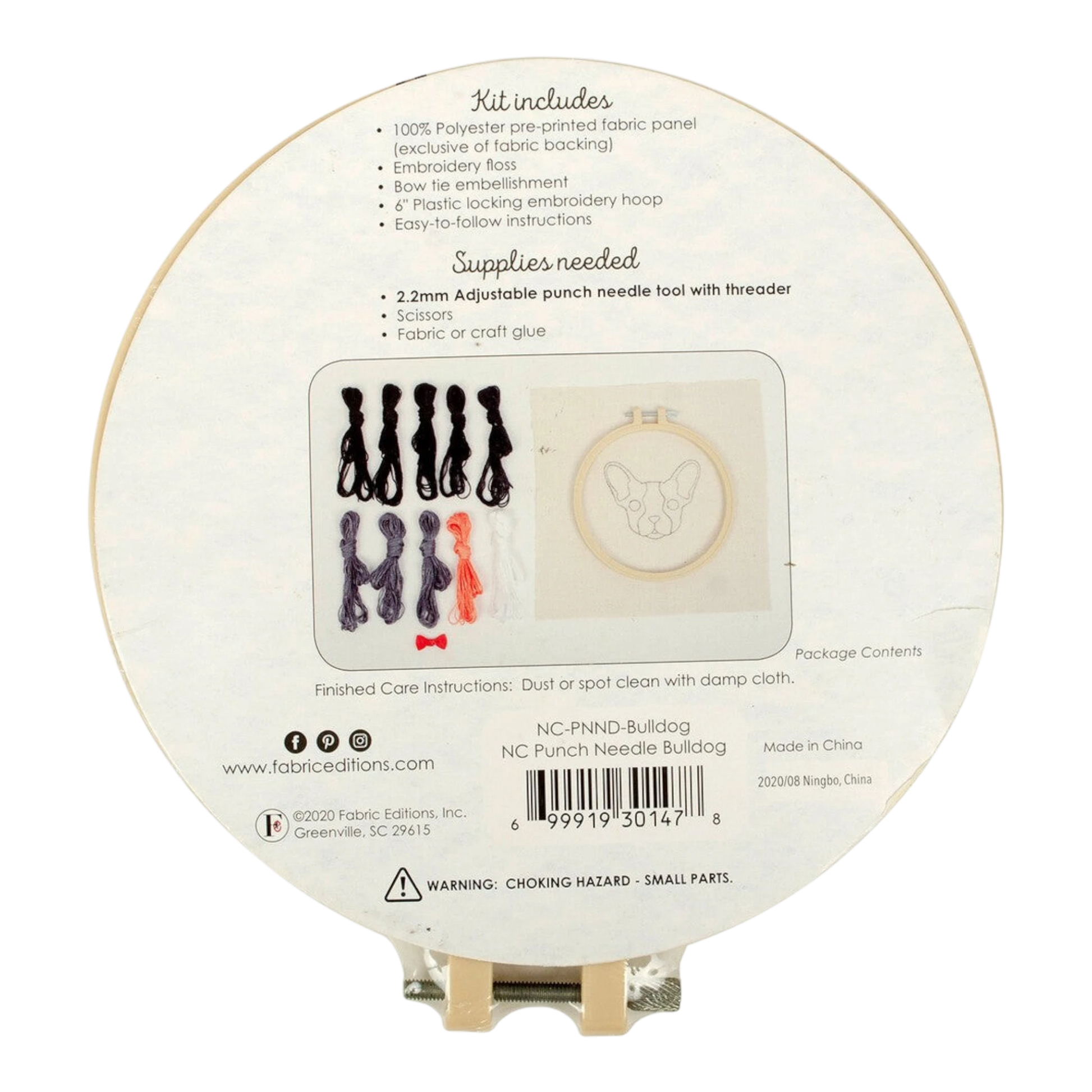 Punch Needle 152 mm Hoop Bulldog KIT for embroidery, stitching and needlework
