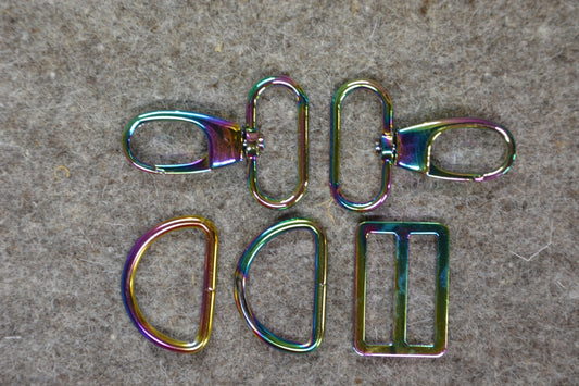 Rainbow 32 mm Wide Bag Strap Hardware 5pc for bag making and sewing projects