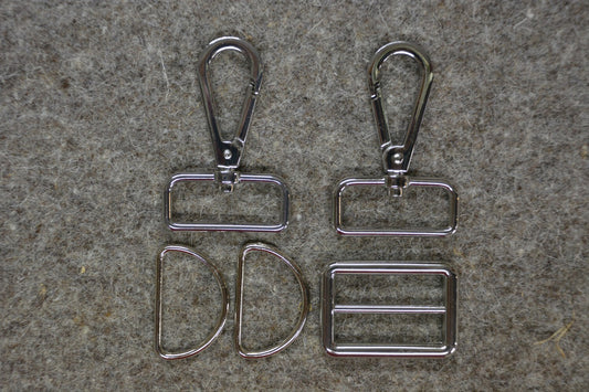 Silver 32 mm Wide Bag Strap Hardware 5pc for bag making and sewing projects