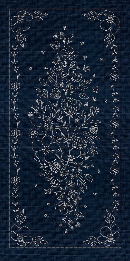 Sashiko Wildflowers 8 Panel Indigo