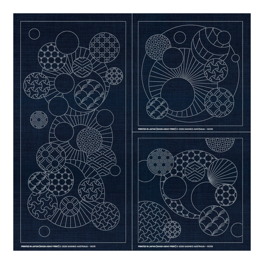 Sashiko Geometric Circles Collection – 3 Designs Indigo
