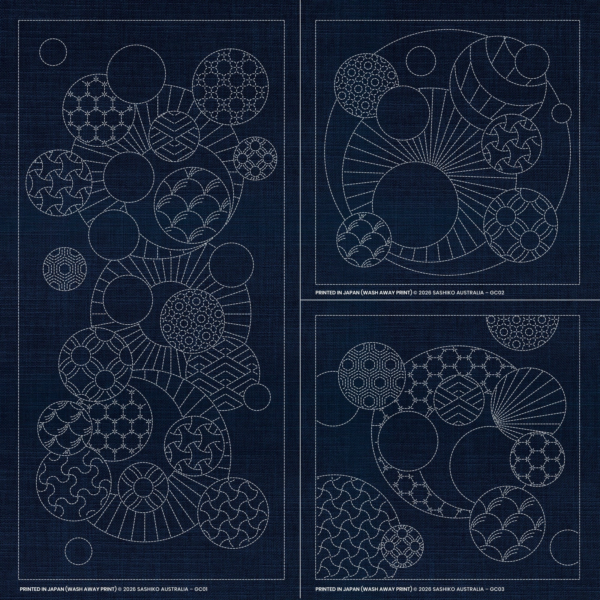 Sashiko Geometric Circles Collection – 3 Designs Green
