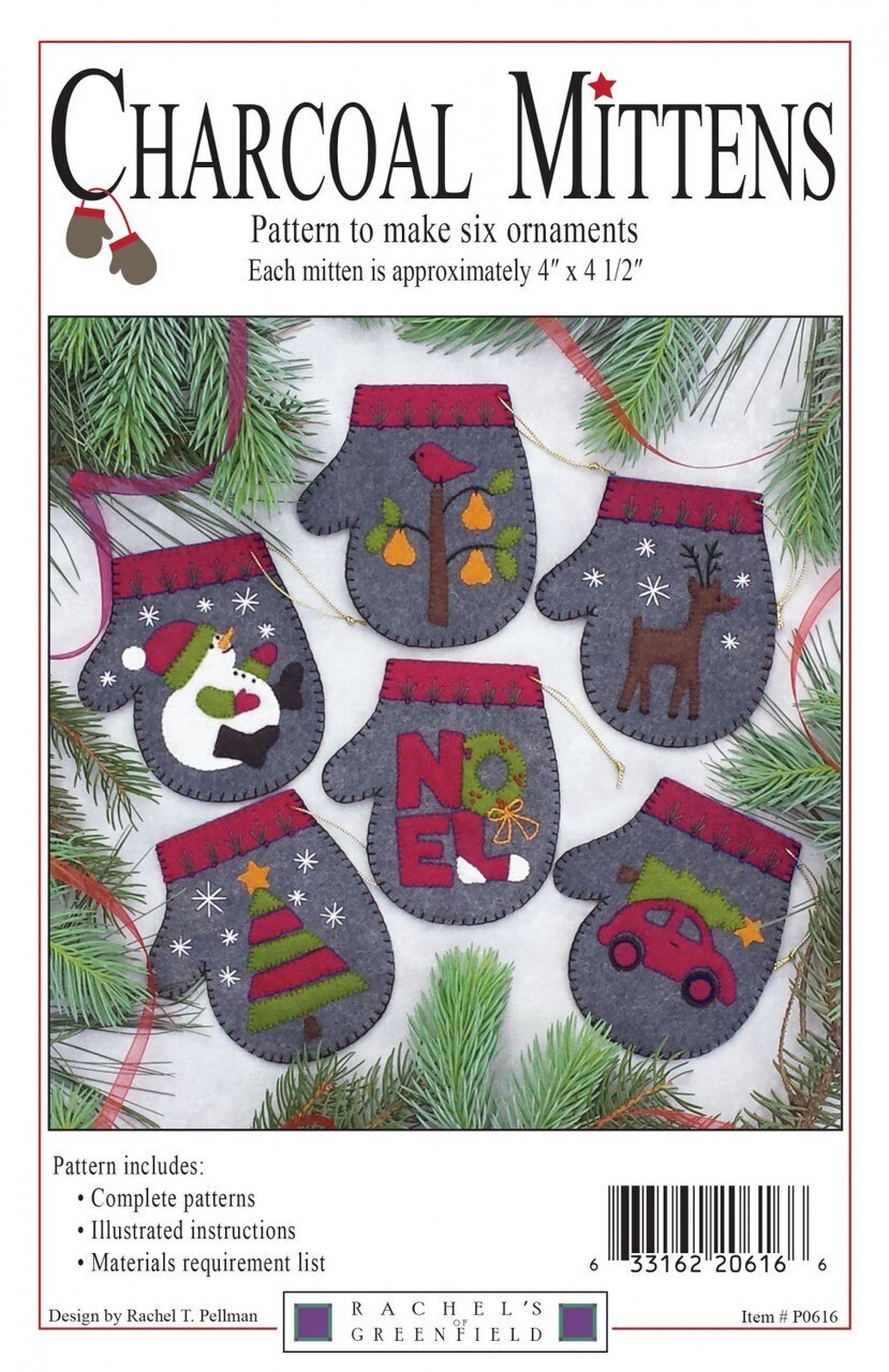 Ornament - Charcoal Mittens Pattern-6 , quilting and craft projects
