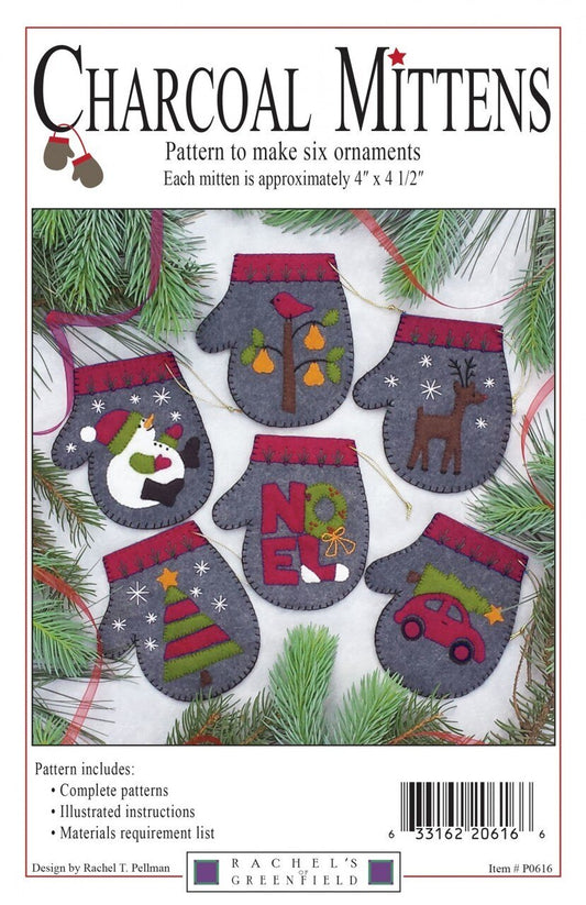 Ornament - Charcoal Mittens Pattern-6 , quilting and craft projects