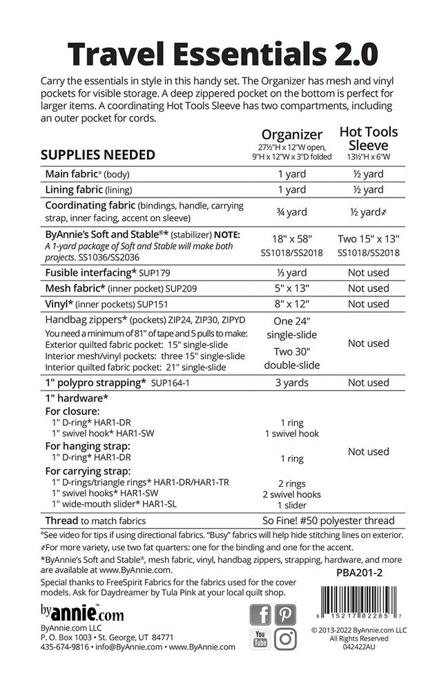 Travel Essentials 2.0 Pattern , quilting and craft projects