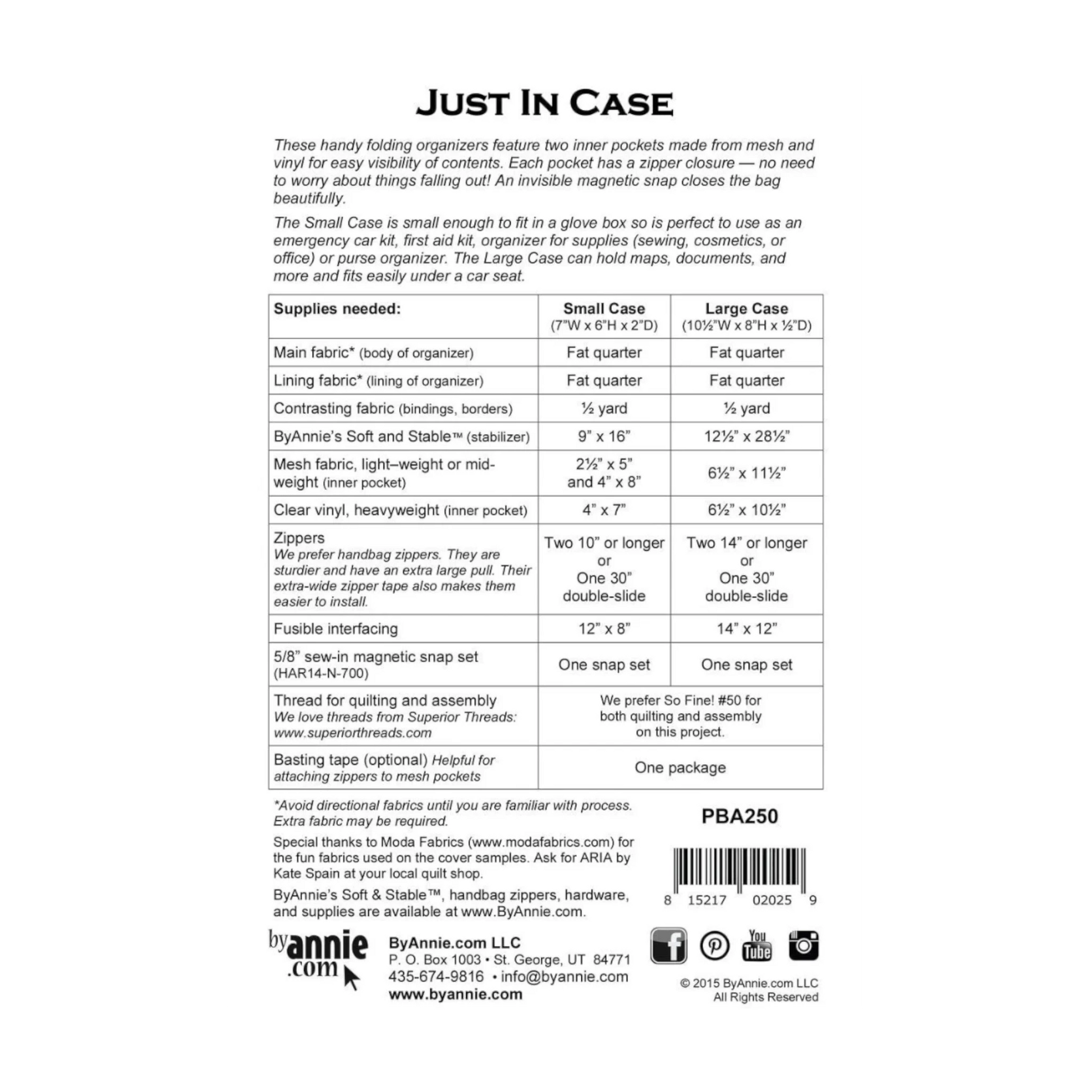 Just In Case Organiser Pattern , quilting and craft projects