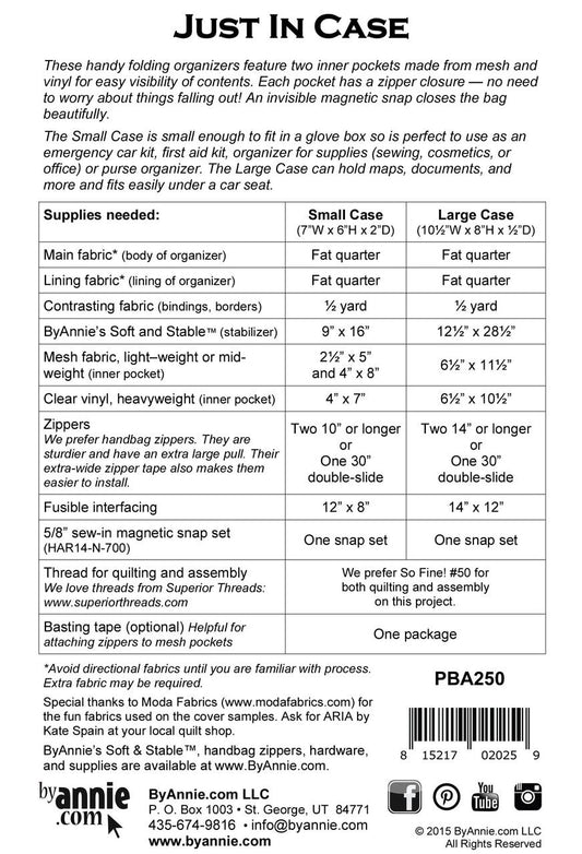 Just In Case Organiser Pattern , quilting and craft projects