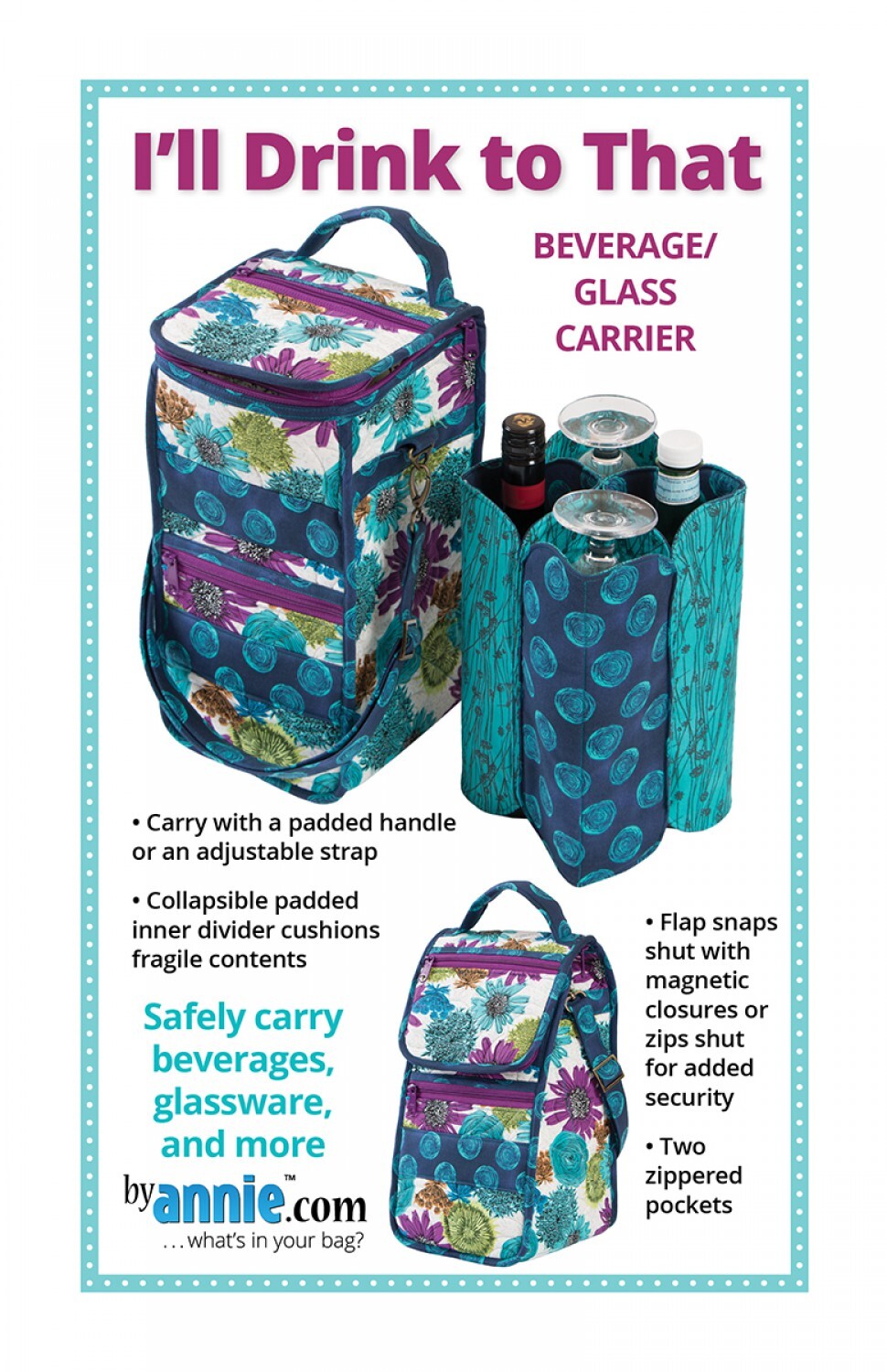 I'll Drink to That Beverage/Glass Carrier Pattern , quilting and craft projects