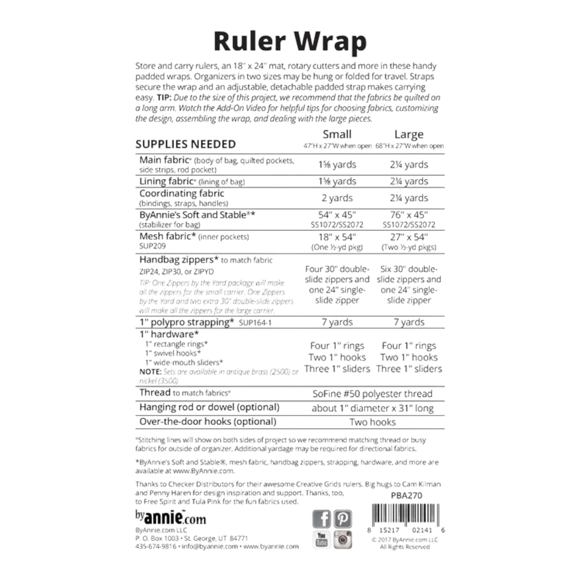 Ruler Wrap Pattern PBA270 for precise cutting, marking and patchwork