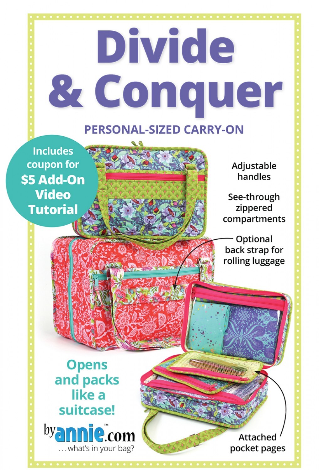 Divide and Conquer Carry On Pattern , quilting and craft projects