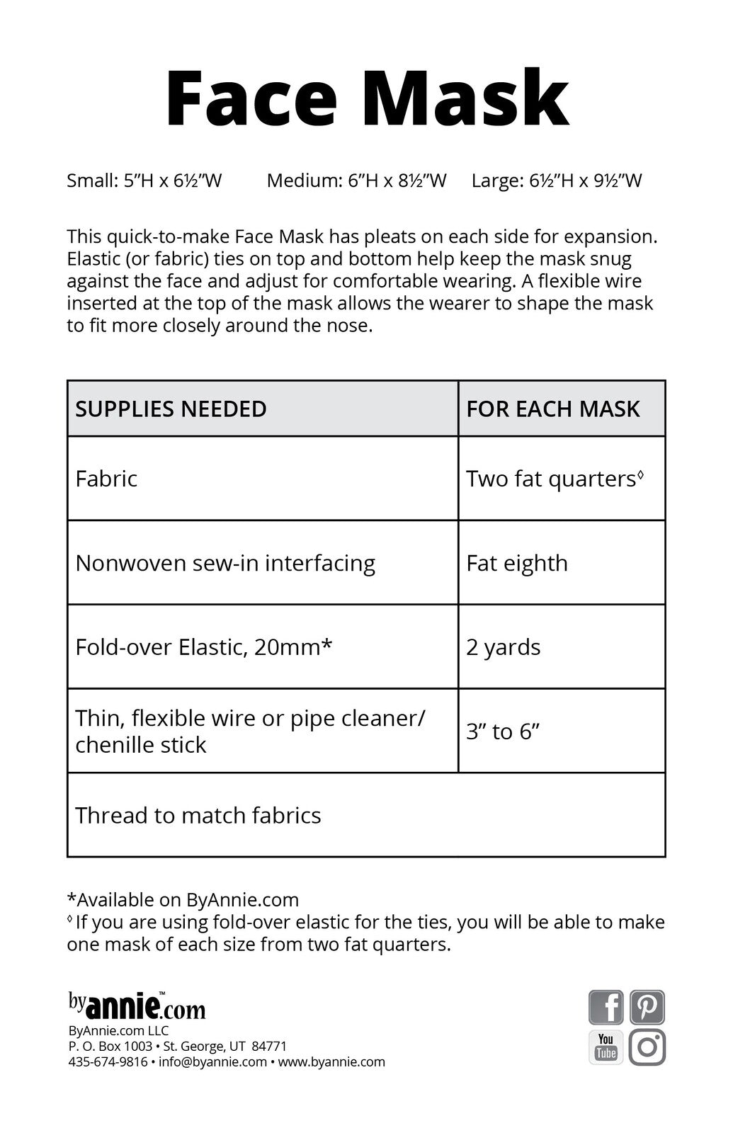 Face Mask Pattern , quilting and craft projects