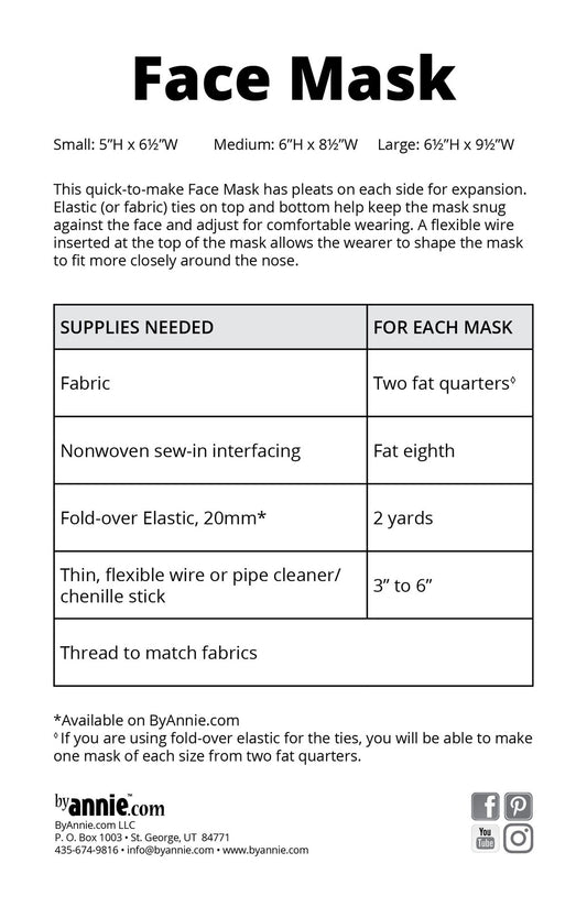 Face Mask Pattern , quilting and craft projects