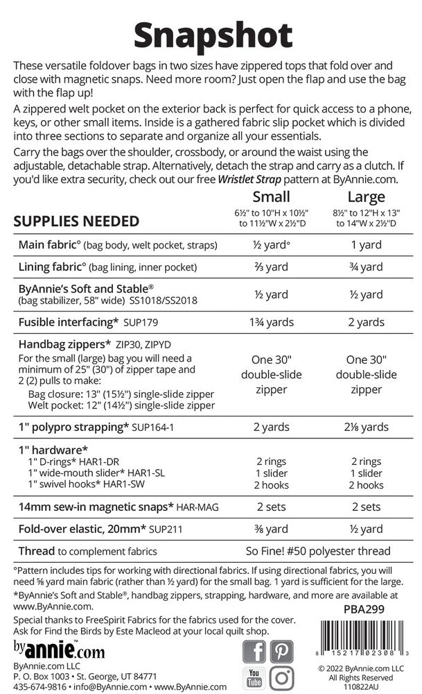 Snapshot Bag Pattern for bag making and sewing projects