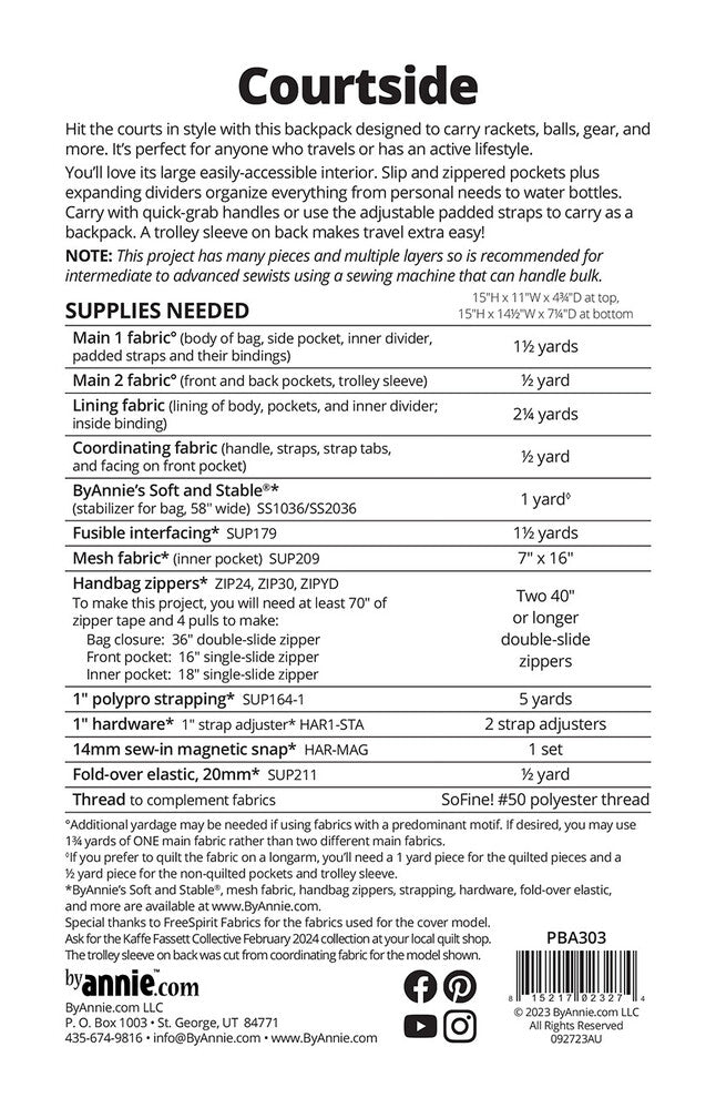 Courtside Sport/Backpack Bag Pattern , quilting and craft projects