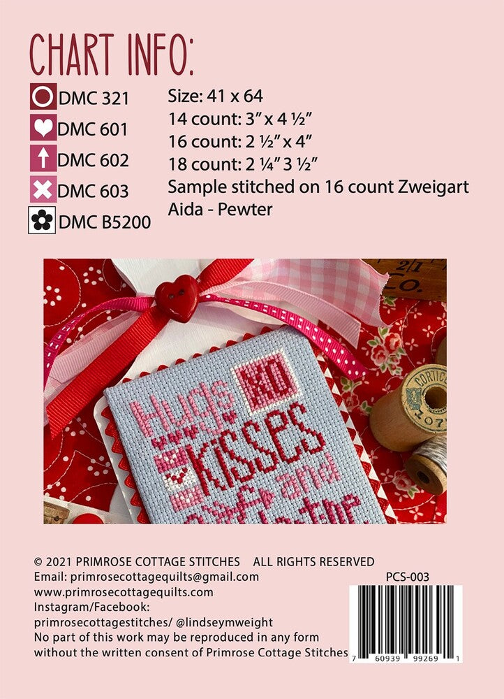 Hugs and Kisses Cross Stitch Pattern , quilting and craft projects