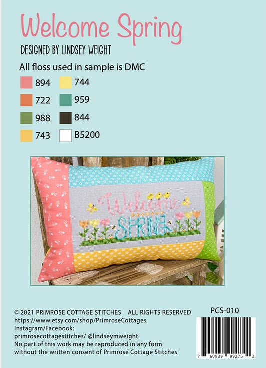 Welcome Spring Cross Stitch Pattern for bag making and sewing projects