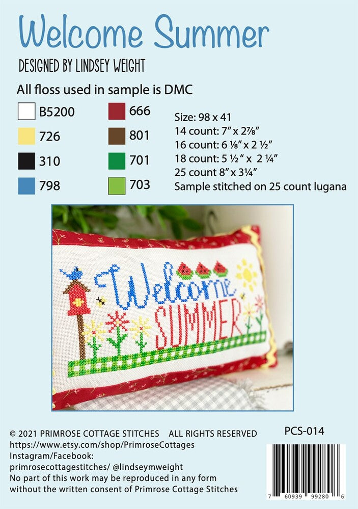Welcome Summer Cross Stitch Pattern , quilting and craft projects