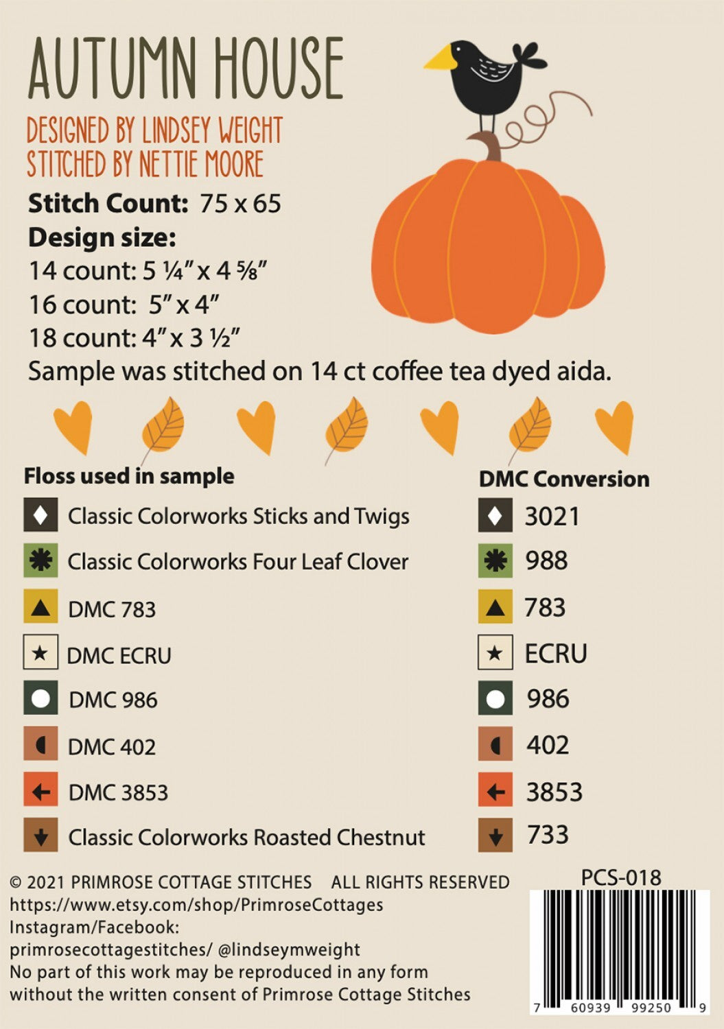 Autumn House Cross Stitch Pattern , quilting and craft projects