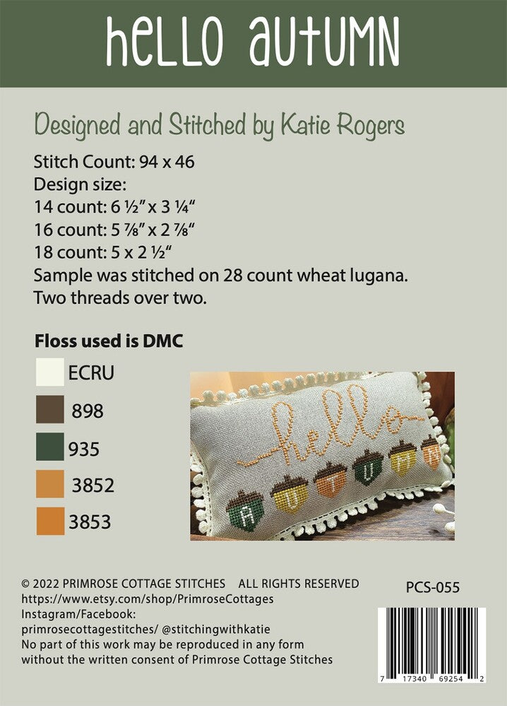 Hello Autumn Cross Stitch Pattern , quilting and craft projects