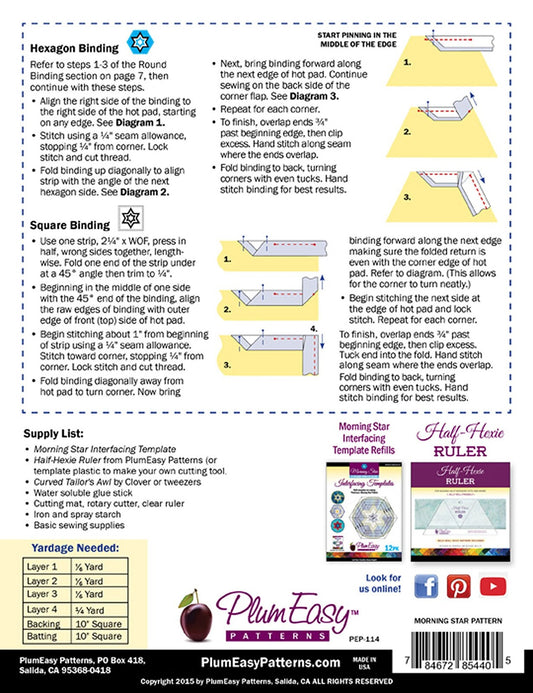 Morning Star Hot Pad Pattern , quilting and craft projects